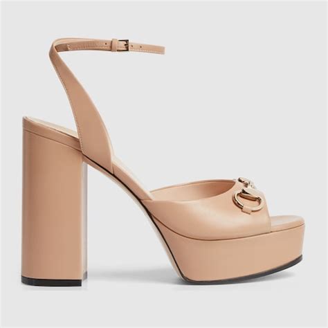 gucci horsebit beige patent sandals women's sz 38|Women's Horsebit platform sandal in rose beige leather.